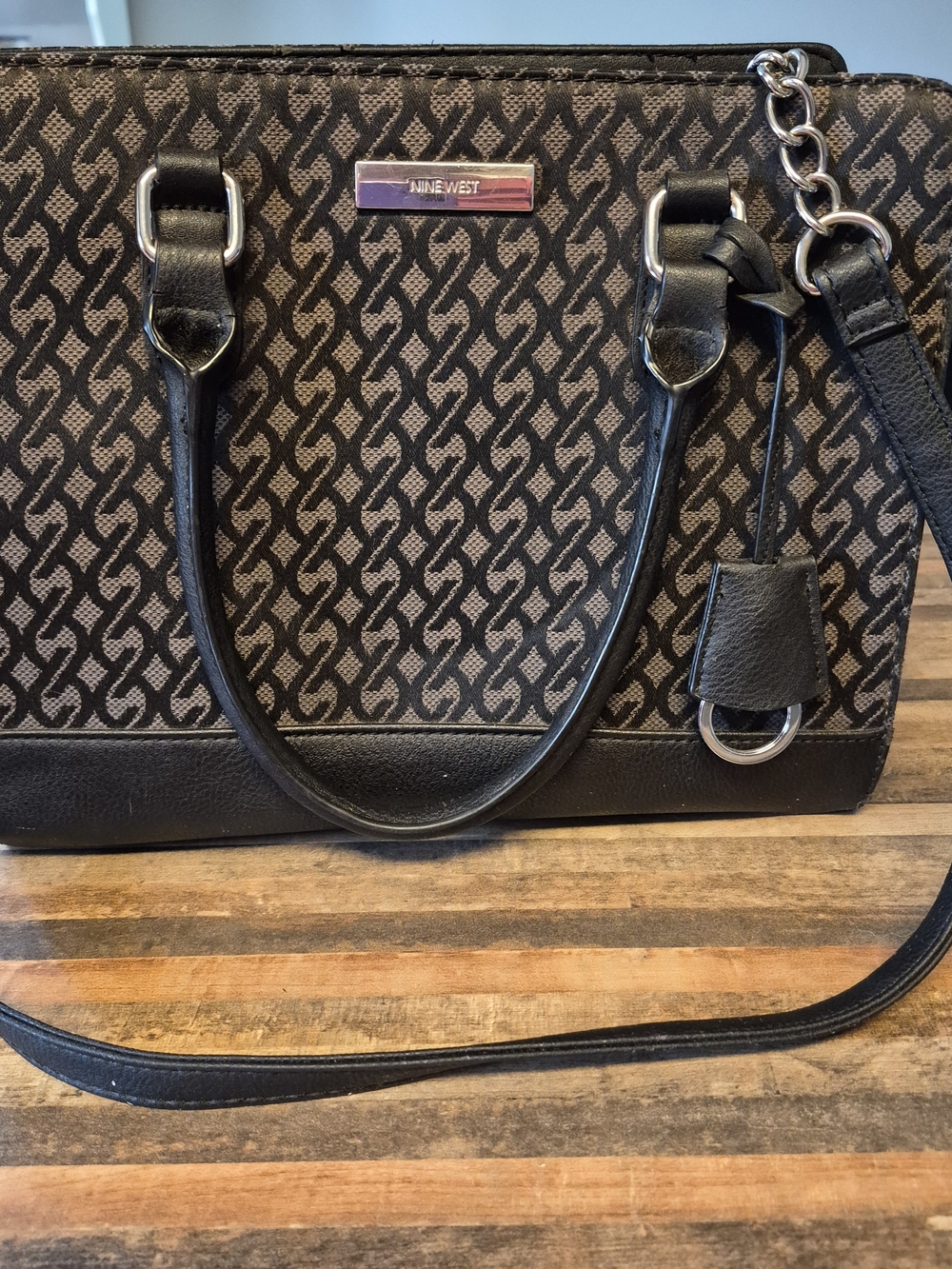 Nine West Black Patterned Tote Bag Purse